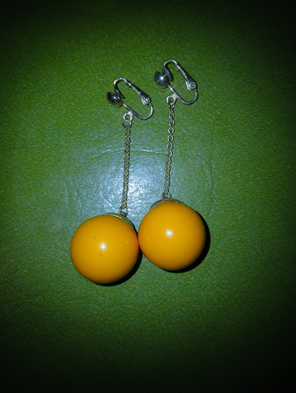 Vintage Bright Orange Clip On Round Earrings.